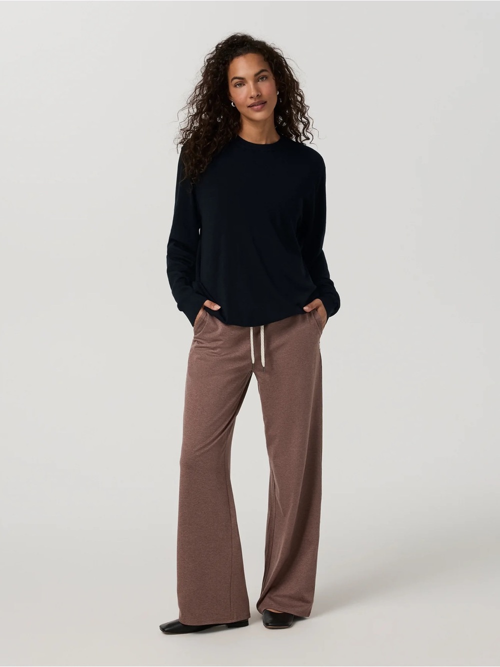 Vuori Womens XL Halo Essential Wide Leg Drawstring Lounge Pants - Heather Brown - Picture 4 of 14